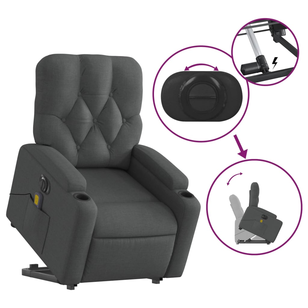 vidaXL Electric Stand up Massage Recliner Chair Dark Gray Fabric