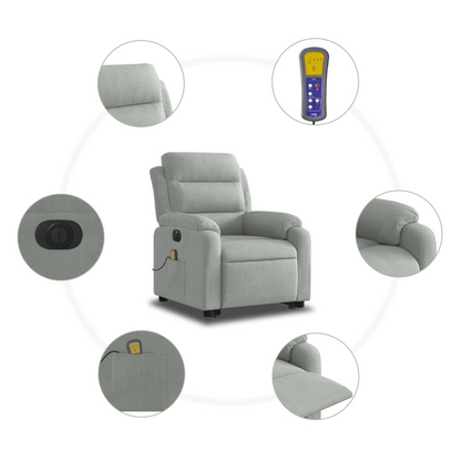 vidaXL Electric Stand up Massage Recliner Chair Light Gray Velvet