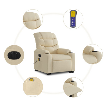 vidaXL Electric Stand up Massage Recliner Chair Cream Fabric