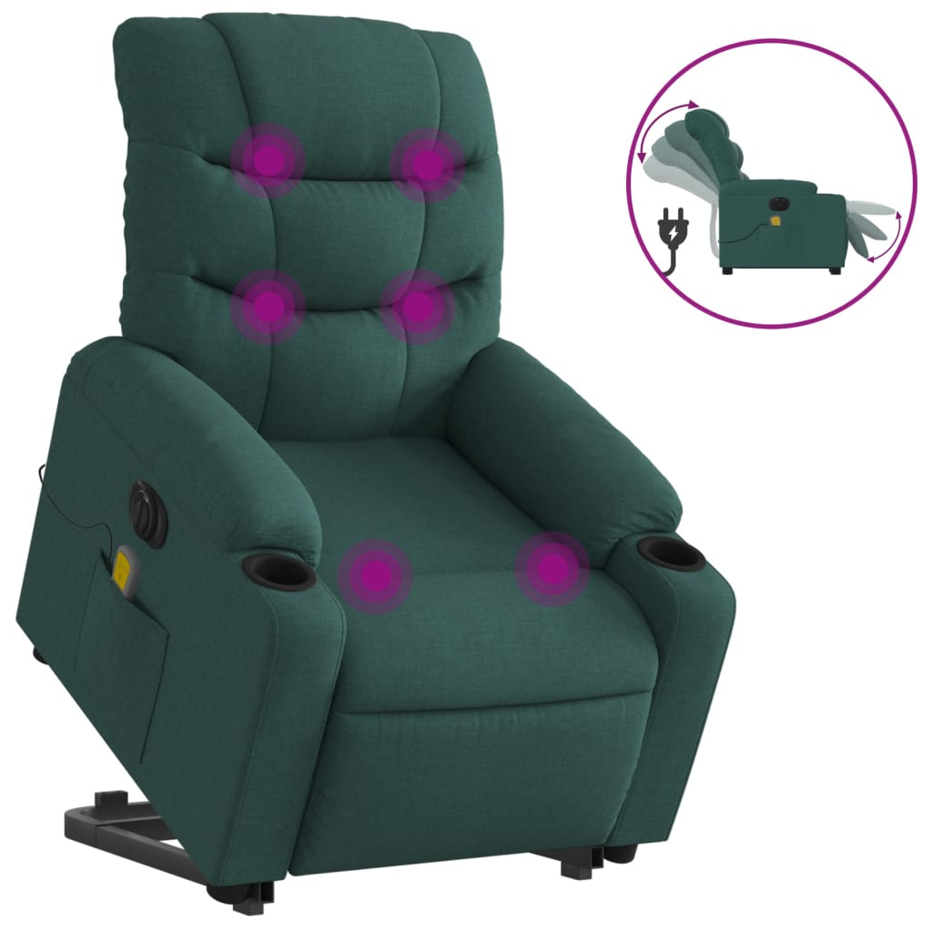 vidaXL Electric Stand up Massage Recliner Chair Dark Green Fabric