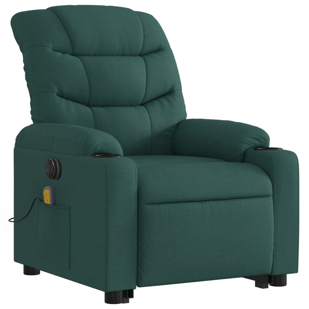 vidaXL Electric Stand up Massage Recliner Chair Dark Green Fabric