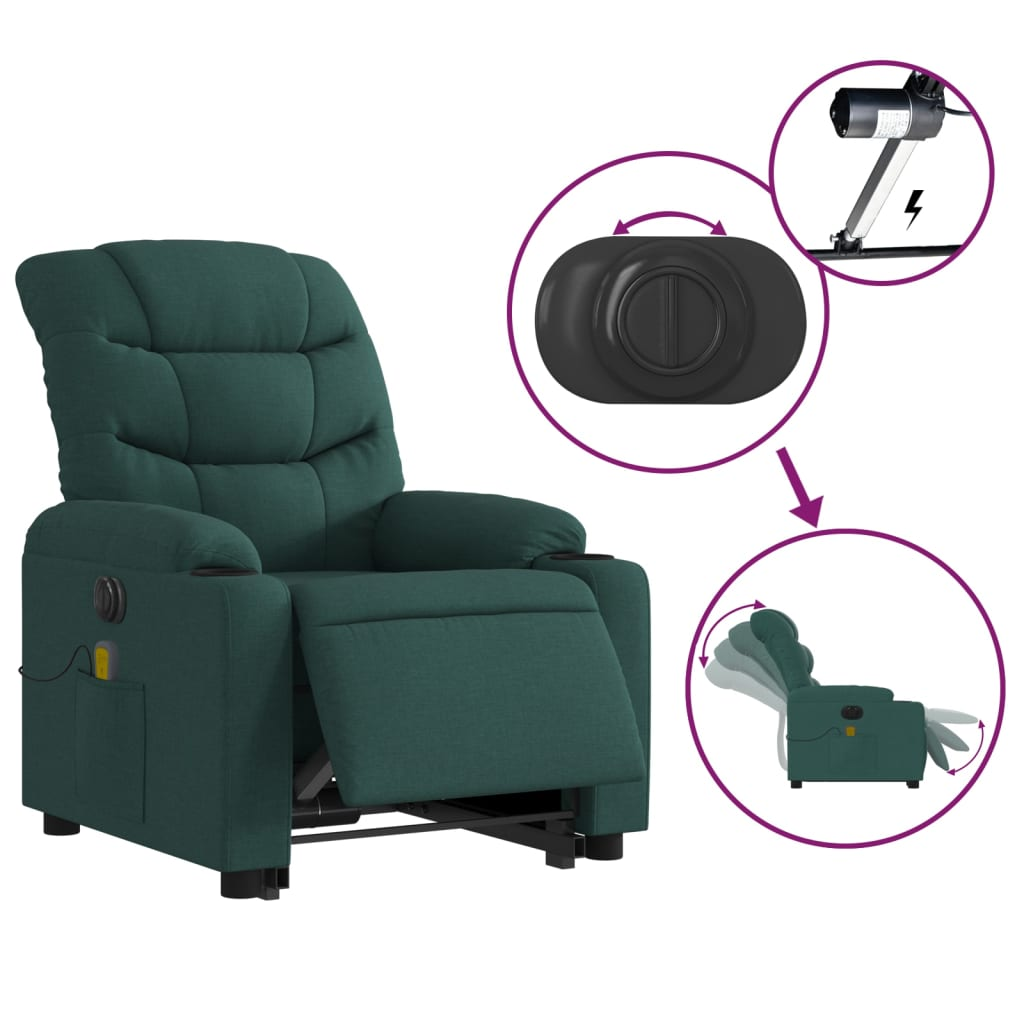 vidaXL Electric Stand up Massage Recliner Chair Dark Green Fabric