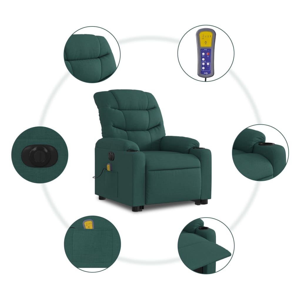 vidaXL Electric Stand up Massage Recliner Chair Dark Green Fabric