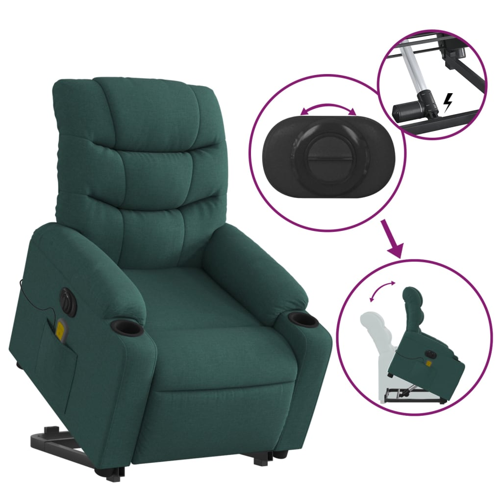 vidaXL Electric Stand up Massage Recliner Chair Dark Green Fabric