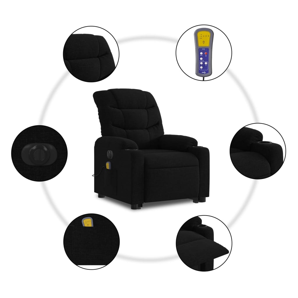 vidaXL Electric Stand up Massage Recliner Chair Black Fabric