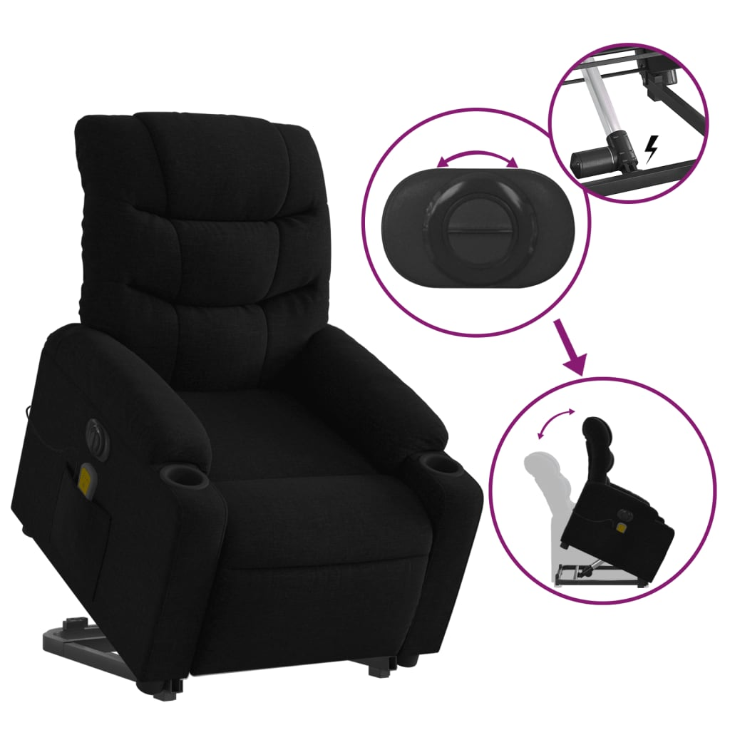 vidaXL Electric Stand up Massage Recliner Chair Black Fabric