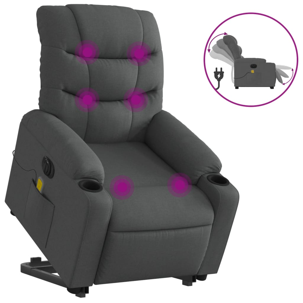 vidaXL Electric Stand up Massage Recliner Chair Dark Gray Fabric