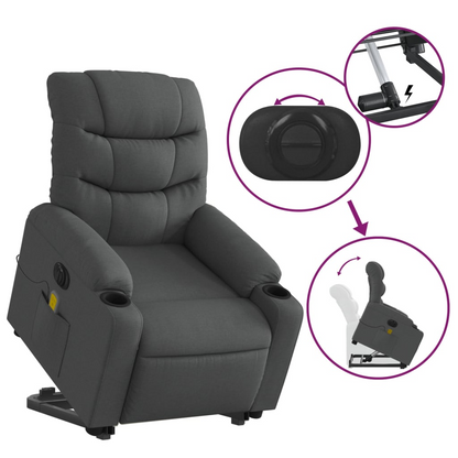 vidaXL Electric Stand up Massage Recliner Chair Dark Gray Fabric