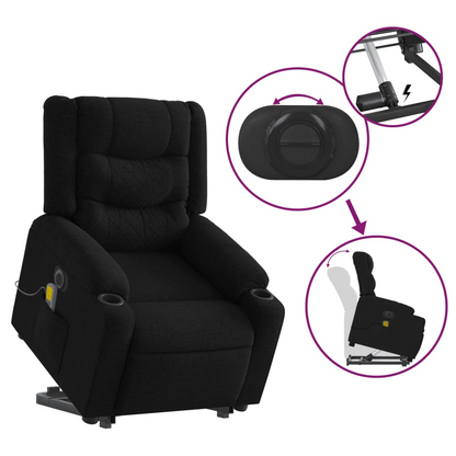 vidaXL Electric Stand up Massage Recliner Chair Black Fabric