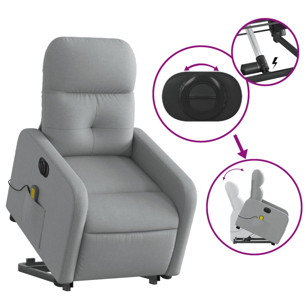 vidaXL Electric Stand up Massage Recliner Chair Light Gray Fabric