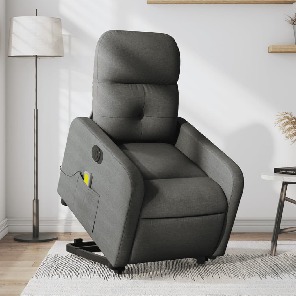 vidaXL Electric Stand up Massage Recliner Chair Dark Gray Fabric