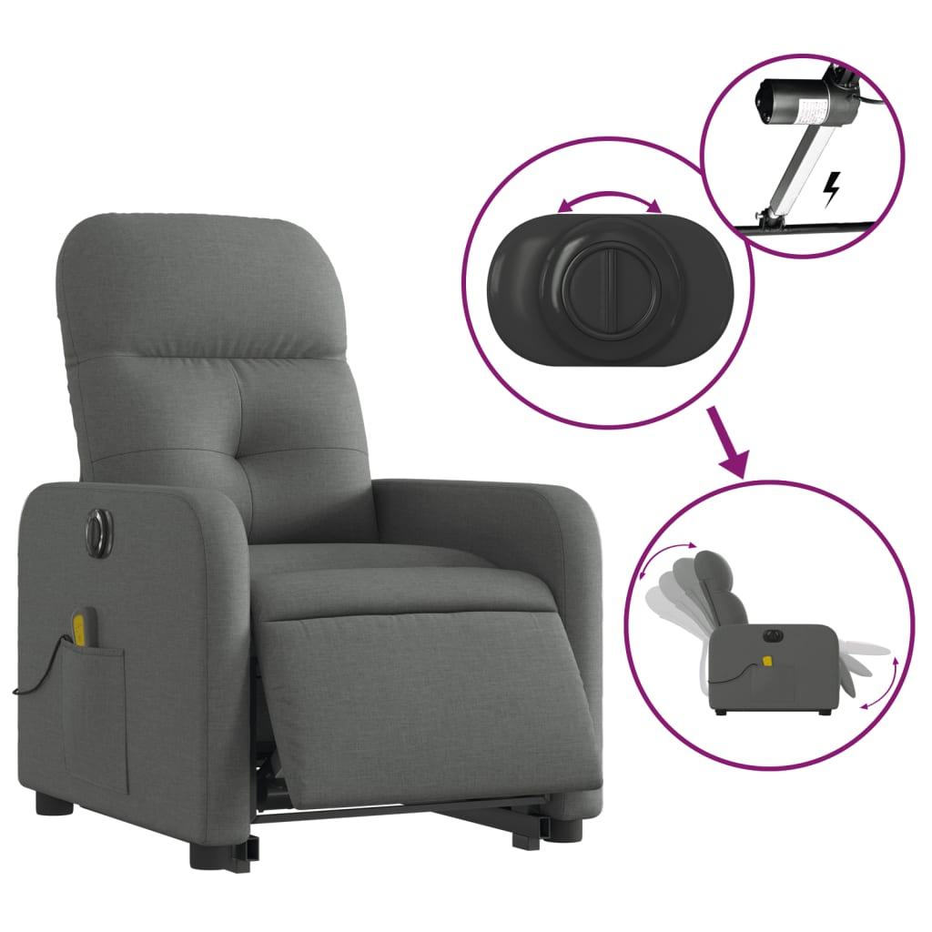 vidaXL Electric Stand up Massage Recliner Chair Dark Gray Fabric