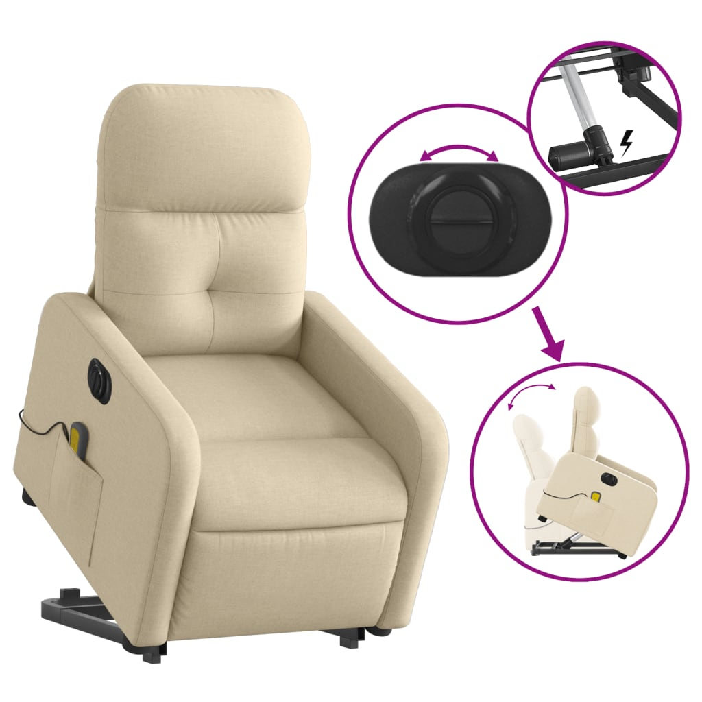 vidaXL Electric Stand up Massage Recliner Chair Cream Fabric