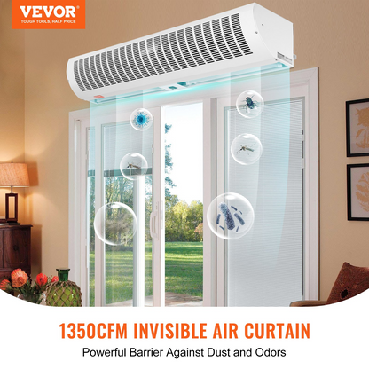 VEVOR 42" Commercial Indoor Air Curtain Super Power 2 Speeds 1350CFM, Wall Mounted Air Curtains for Doors, Indoor Over Door Fan with Heavy Duty Limit Switch, Easy-Install 110V Unheated