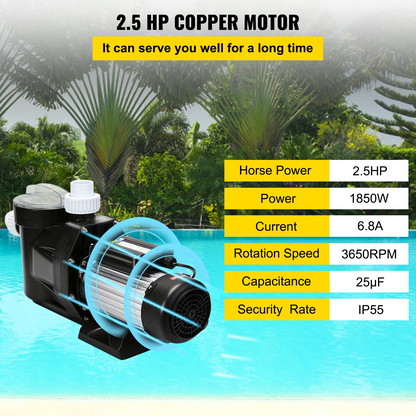 VEVOR Swimming Pool Pump Motor SPA Pump Self-Priming 2.5HP 1850W UL Certified