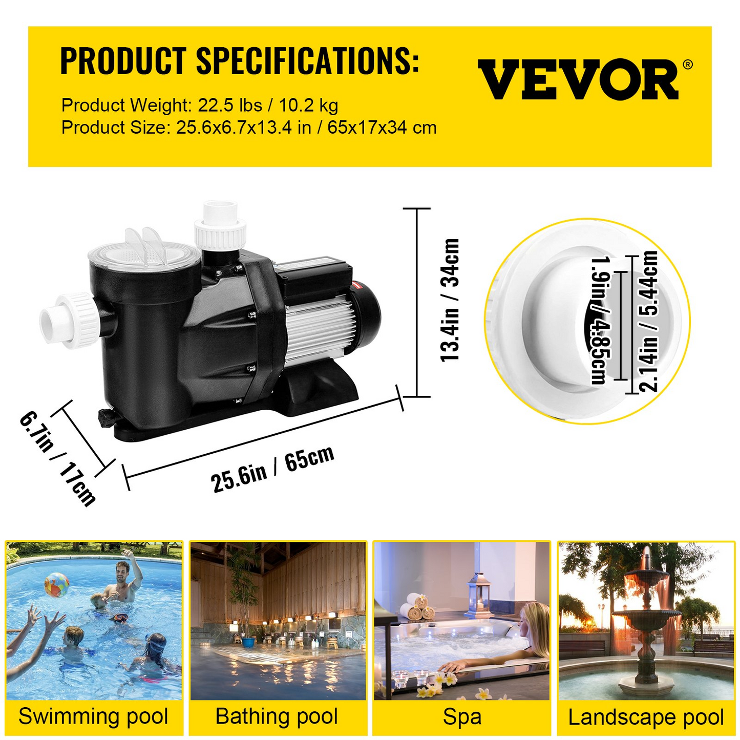 VEVOR Swimming Pool Pump Motor SPA Pump Self-Priming 2.5HP 1850W UL Certified