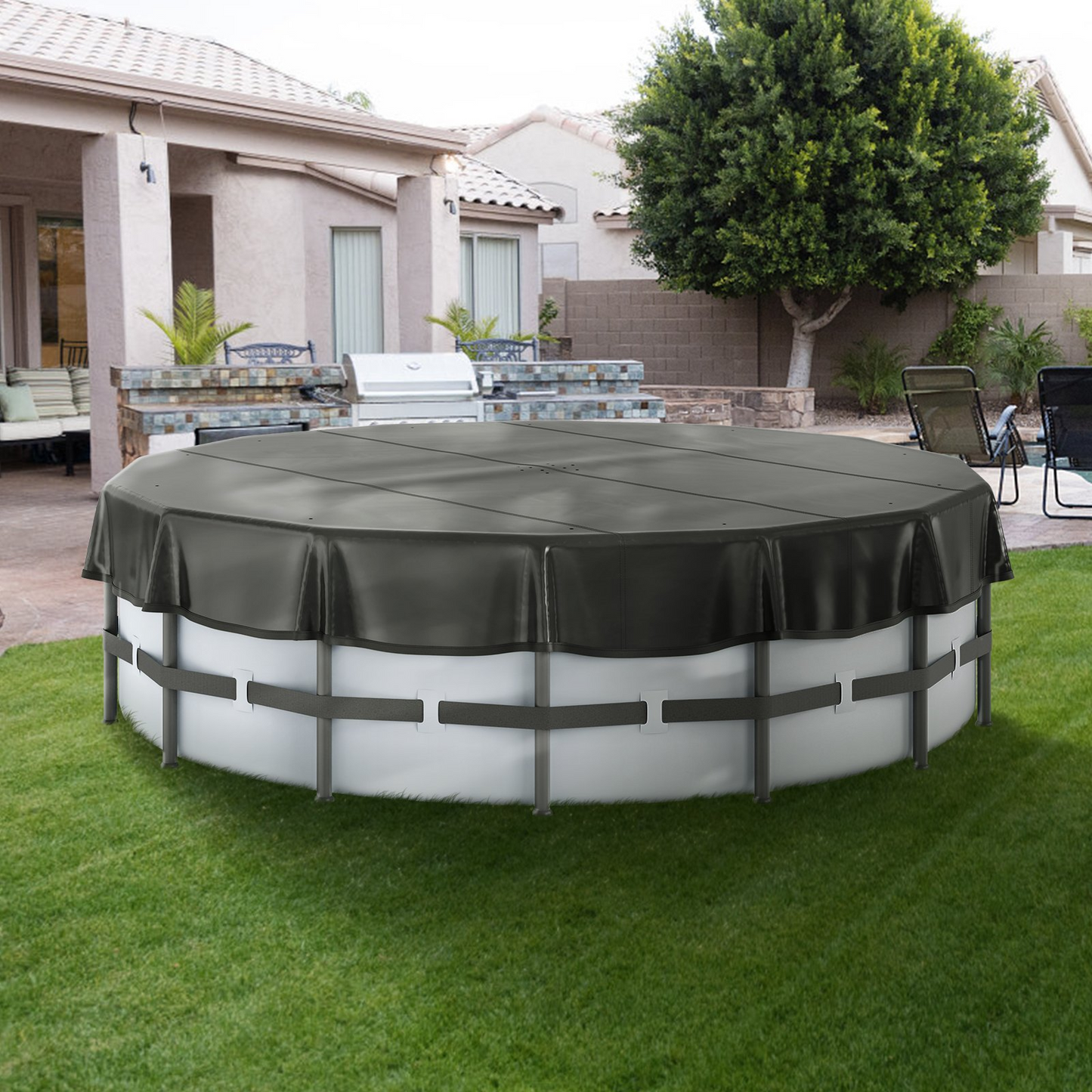 VEVOR 15 Ft Round Pool Cover, Solar Covers for Above Ground Pools, Safety Pool Cover with Drawstring Design, PVC Summer Pool Cover, Waterproof and Dustproof, Black