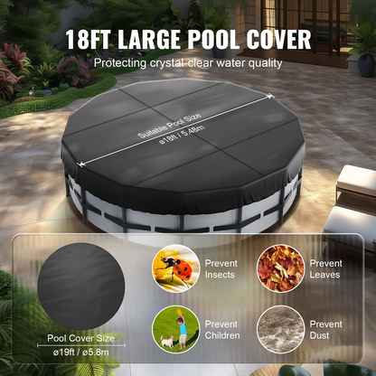 VEVOR 18 Ft Round Pool Cover, Solar Covers for Above Ground Pools, Safety Pool Cover with Drawstring Design, 420D Oxford Fabric Summer Pool Cover, Waterproof and Dustproof, Black