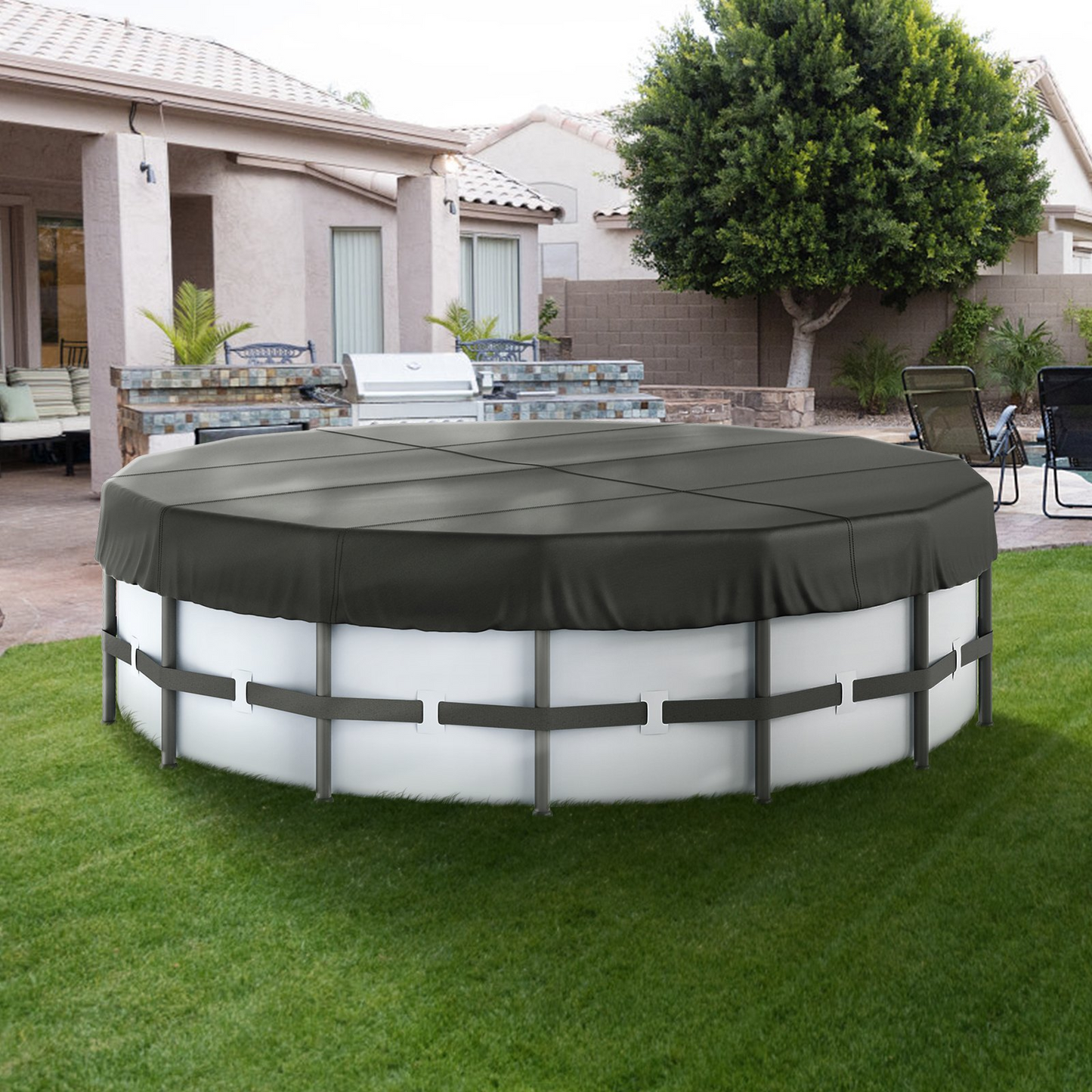 VEVOR 18 Ft Round Pool Cover, Solar Covers for Above Ground Pools, Safety Pool Cover with Drawstring Design, 420D Oxford Fabric Summer Pool Cover, Waterproof and Dustproof, Black