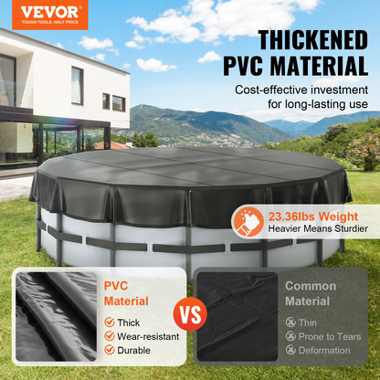 VEVOR 18 Ft Round Pool Cover, Solar Covers for Above Ground Pools, Safety Pool Cover with Drawstring Design, PVC Summer Pool Cover, Waterproof and Dustproof, Black