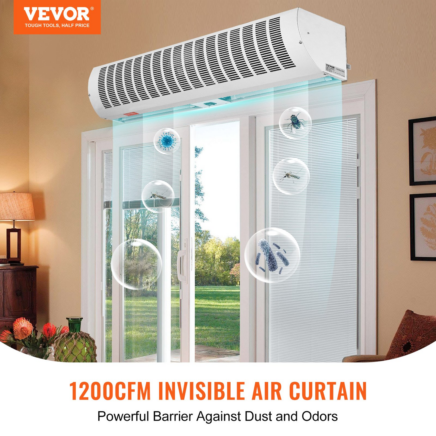 VEVOR 36" Commercial Indoor Air Curtain Super Power 2 Speeds 1200CFM, Wall Mounted Air Curtains for Doors, Indoor Over Door Fan with Heavy Duty Limit Switch, Easy-Install 110V Unheated