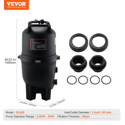 VEVOR Cartridge Pool Filter, 425Sq. Ft Filter Area Inground Pool Filter, Above Ground Swimming Pool Filtration Filter System with Upgrade Filter &Leak-proof, for Hot Tubs, Spa, Inflatable Pool