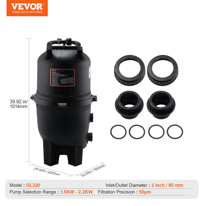 VEVOR Cartridge Pool Filter, 325Sq. Ft Filter Area Inground Pool Filter, Above Ground Swimming Pool Filtration Filter System with Upgrade Filter &Leak-proof, for Hot Tubs, Spa, Inflatable Pool