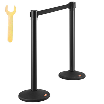 VEVOR Crowd Control Stanchions, 2-Pack Crowd Control Barriers with 6.5FT Black Retractable Belt, Plastic Stanchion Queue Post, Belt Barriers Line Divider Stanchion Set for Party, Airport, Exhibition