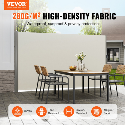 VEVOR Beige Retractable 71''*118'' Awning-Rugged Full Aluminum Rust-Proof; Patio Sunshine Screen; Privacy Divider; Wind Screen. Longer Service Life, Suitable for Courtyard, Roof Terraces and Pools