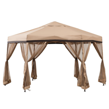 Sunjoy 11 ft. x 11 ft. Tan and Brown 2-tone Pop Up Portable Hexagon Steel Gazebo