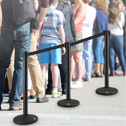 VEVOR Crowd Control Stanchions, 2-Pack Crowd Control Barriers with 6.5FT Black Retractable Belt, Plastic Stanchion Queue Post, Belt Barriers Line Divider Stanchion Set for Party, Airport, Exhibition