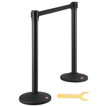 VEVOR Crowd Control Stanchions, 2-Pack Crowd Control Barriers with 6.5FT Black Retractable Belt, Plastic Stanchion Queue Post, Belt Barriers Line Divider Stanchion Set for Party, Airport, Exhibition