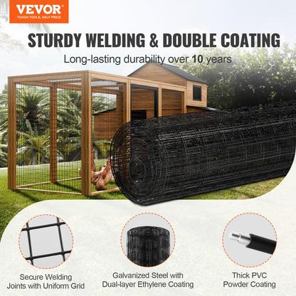 VEVOR Hardware Cloth, 24'' x 50' Galvanized Wire Mesh Roll, 16 Gauge Chicken Wire Fence Roll, Vinyl Coating Metal Wire Mesh for Chicken Coop Barrier, Rabbit Snake Fences, Poultry Enclosures