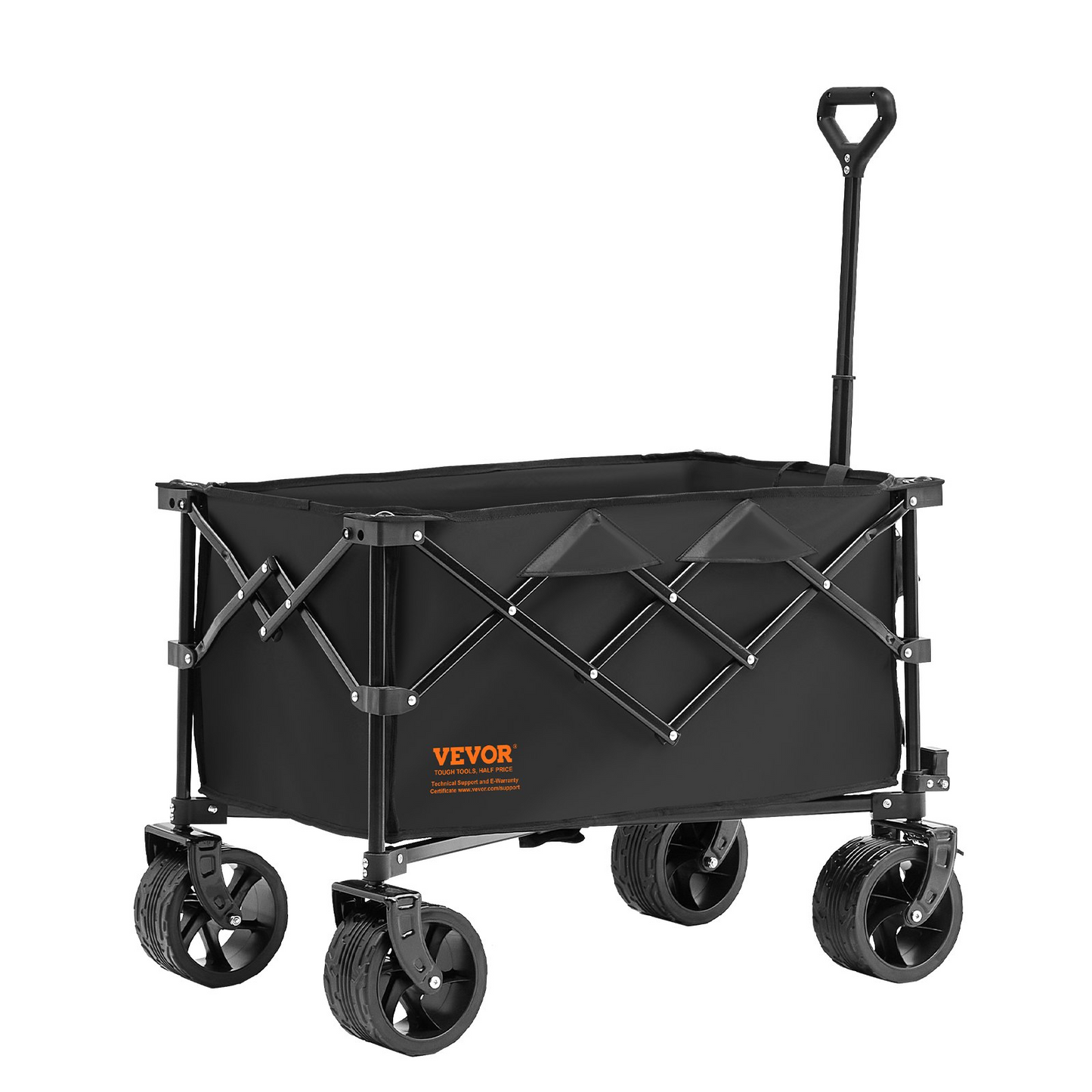 VEVOR Collapsible Folding Wagon, 220 L Beach Wagon Cart with All-Terrain Wheels, Heavy Duty Folding Wagon Cart Max 330 lbs with Drink Holders, Sports Wagon for Camping, Shopping, Garden