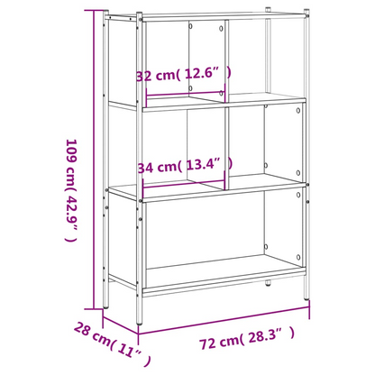 vidaXL Bookcase Smoked Oak 28.3"x11"x42.9" Engineered Wood