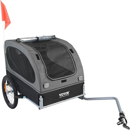 VEVOR Dog Bike Trailer, Supports up to 88 lbs, Pet Cart Bicycle Carrier, Easy Folding Frame with Quick Release Wheels, Universal Bicycle Coupler, Reflectors, Flag, Collapsible to Store, Black/Gray