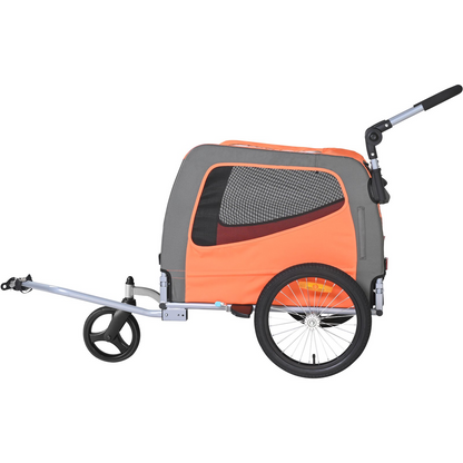 VEVOR Dog Bike Trailer, Supports up to 66 lbs, 2-in-1 Pet Stroller Cart Bicycle Carrier, Easy Folding Cart Frame with Quick Release Wheels, Universal Bicycle Coupler, Reflectors, Flag, Orange/Gray