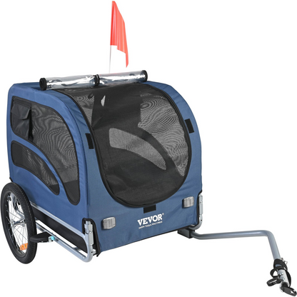 VEVOR Dog Bike Trailer, Supports up to 100 lbs, Pet Cart Bicycle Carrier, Easy Folding Frame with Quick Release Wheels, Universal Bicycle Coupler, Reflectors, Flag, Collapsible to Store, Blue/Black