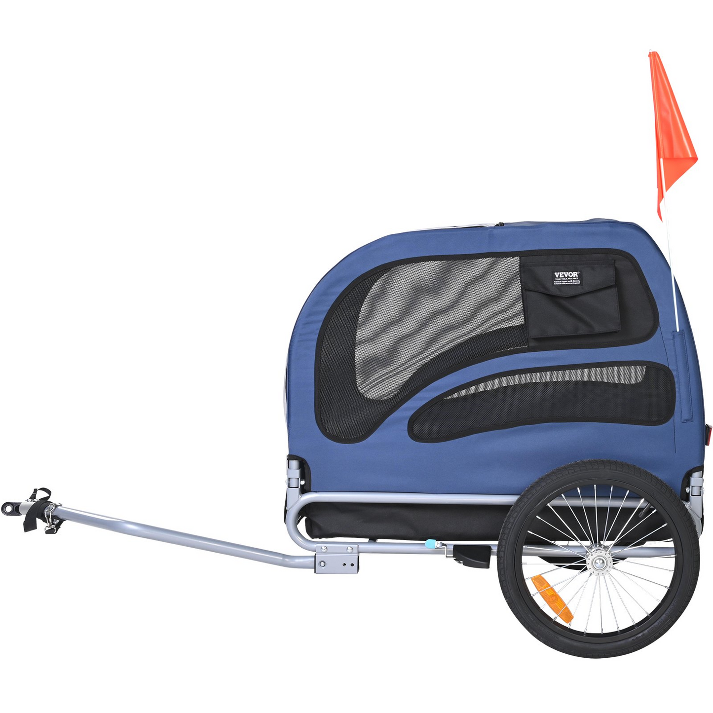 VEVOR Dog Bike Trailer, Supports up to 100 lbs, Pet Cart Bicycle Carrier, Easy Folding Frame with Quick Release Wheels, Universal Bicycle Coupler, Reflectors, Flag, Collapsible to Store, Blue/Black