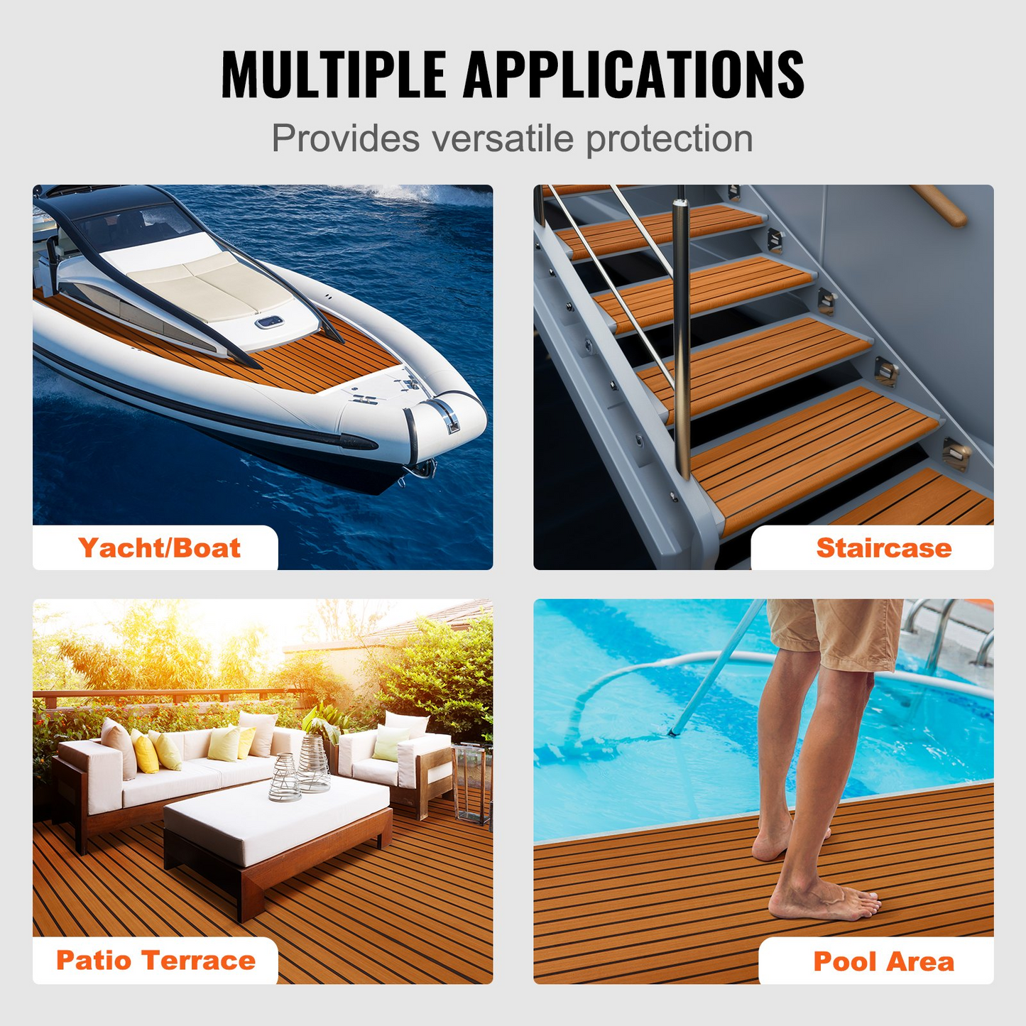 VEVOR Boat Flooring, EVA Foam Boat Decking 94.5" x 35.4", Non-Slip Self-Adhesive Flooring, 23.2 sq.ft Marine Carpet for Boats, Yacht, Pontoon, Kayak Decking