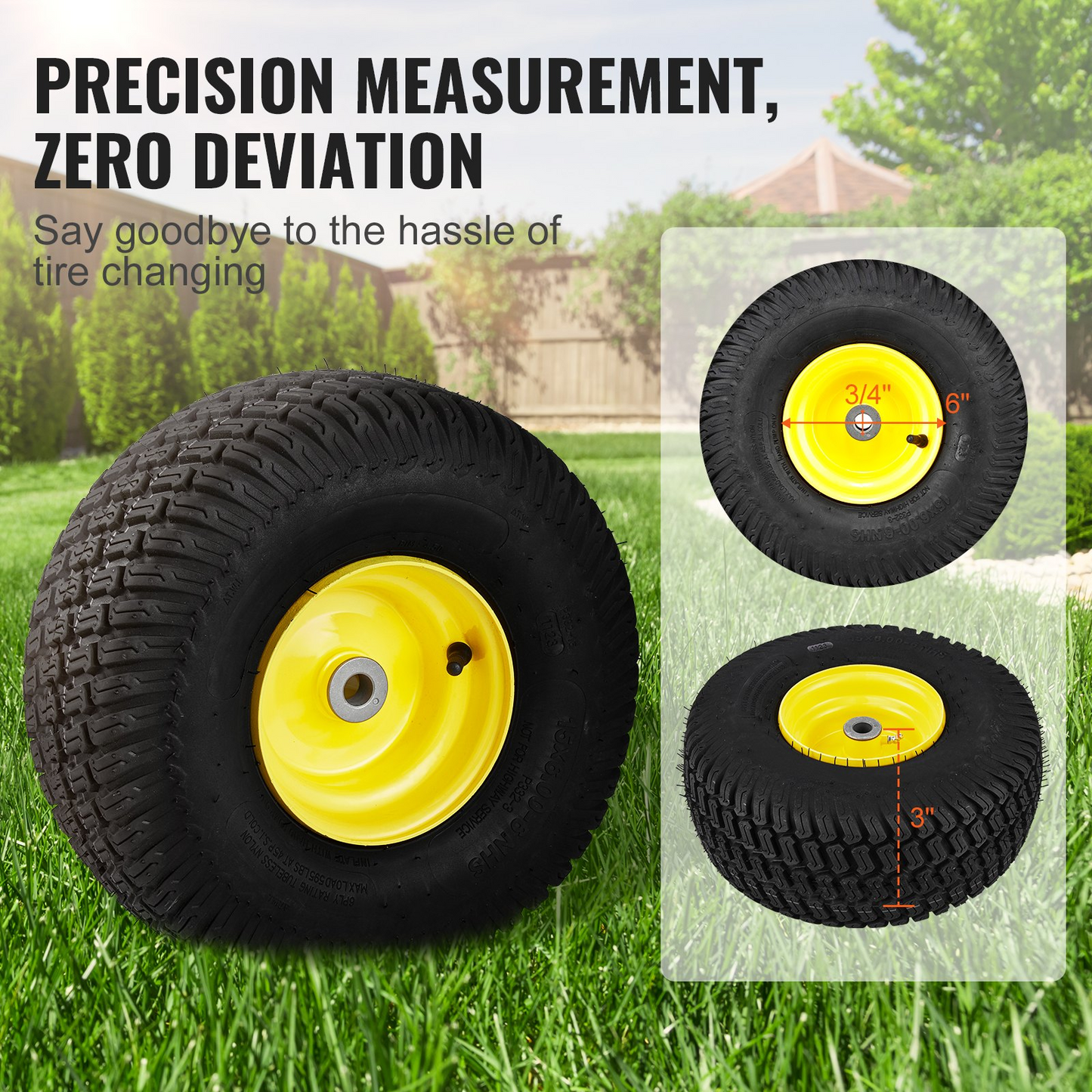 VEVOR Lawn Mower Tires with Rim, 15x6-6" Tubeless Tractor Tires, 2-Pack Tire and Wheel Assembly, S-Turf Pneumatic Tires, 3" Offset Hub, 3/4" Bushing Size, 16 PCS Adapters for Riding Mower Lawn Tractor