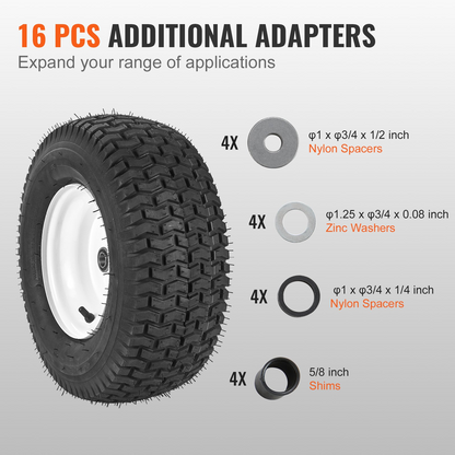 VEVOR Lawn Mower Tires with Rim, 16x6.5-8" Tubeless Tractor Tires, 2-Pack Tire and Wheel Assembly, Turf Pneumatic Tires, 3" Offset Hub, 3/4" Bushing Size, 16 PCS Adapters for Riding Mower Lawn Tractor