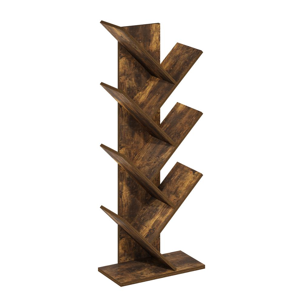 Tree Bookshelf 7-Tier Floor Standing Tree Bookcase, Amber Pine