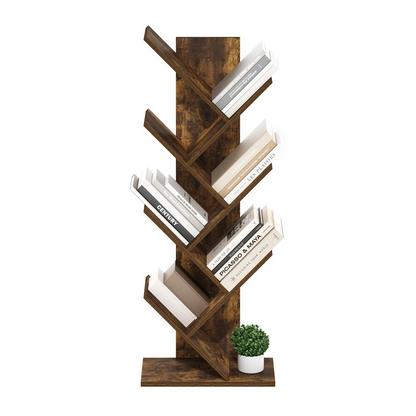 Tree Bookshelf 7-Tier Floor Standing Tree Bookcase, Amber Pine