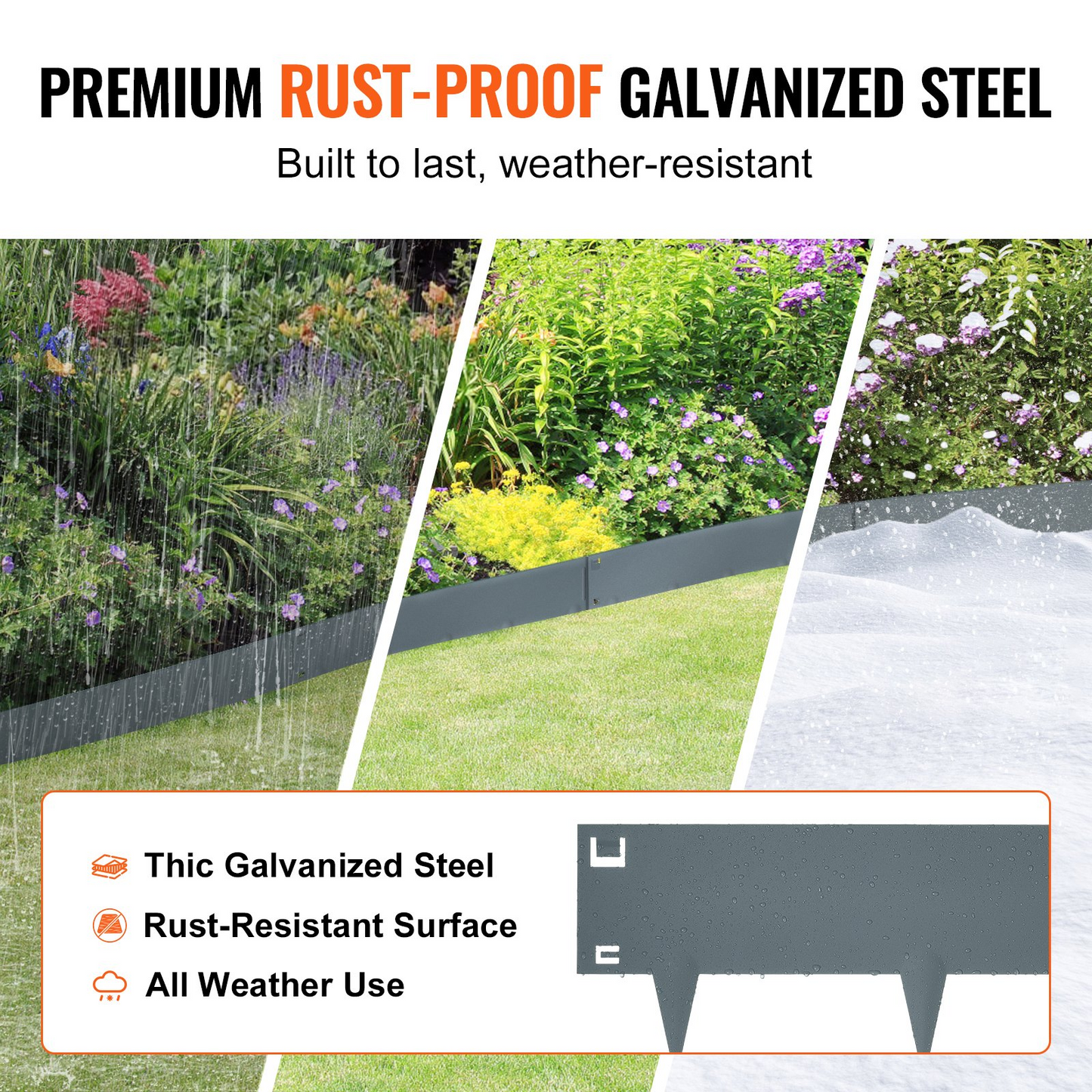 VEVOR Steel Landscape Edging, 5-pack Steel Garden Edging Borders, 39" L x 4" H Strips, Hammer-in Edging Border, Bendable Metal Landscape Edging for Yard, Garden, Lawn, 3.15" Spike Height, Dark Gray