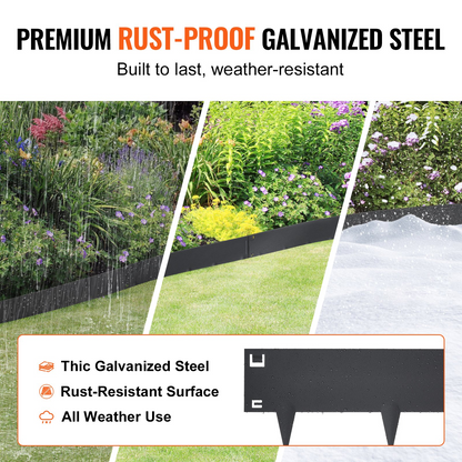 VEVOR Steel Landscape Edging, 5-pack Steel Garden Edging Borders, 39" L x 3" H Strips, Hammer-in Edging Border, Bendable Metal Landscape Edging for Yard, Garden, Lawn, 3.15" Spike Height, Black