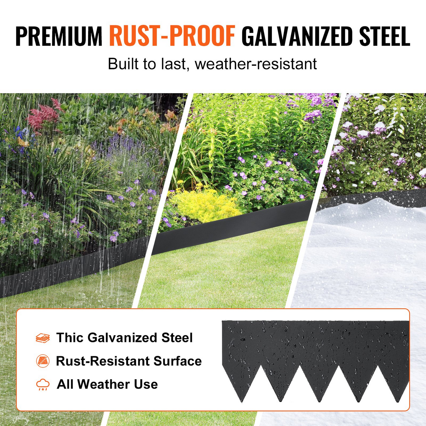 VEVOR Steel Landscape Edging, 3-pack Steel Garden Edging Borders, 40" L x 6" H Strips, Hammer-in Edging Border with 5 Clips, Bendable Metal Landscape Edging for Yard, Garden, Lawn