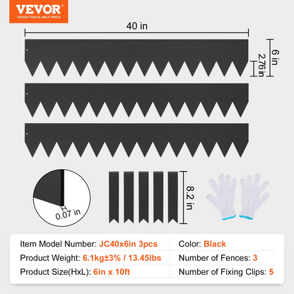VEVOR Steel Landscape Edging, 3-pack Steel Garden Edging Borders, 40" L x 6" H Strips, Hammer-in Edging Border with 5 Clips, Bendable Metal Landscape Edging for Yard, Garden, Lawn