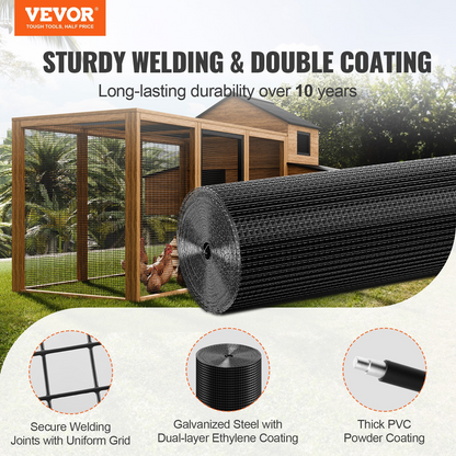 VEVOR Hardware Cloth, 48'' x 50' Galvanized Wire Mesh Roll, 19 Gauge Chicken Wire Fence Roll, Vinyl Coating Metal Wire Mesh for Chicken Coop Barrier, Rabbit Snake Fences, Poultry Enclosures