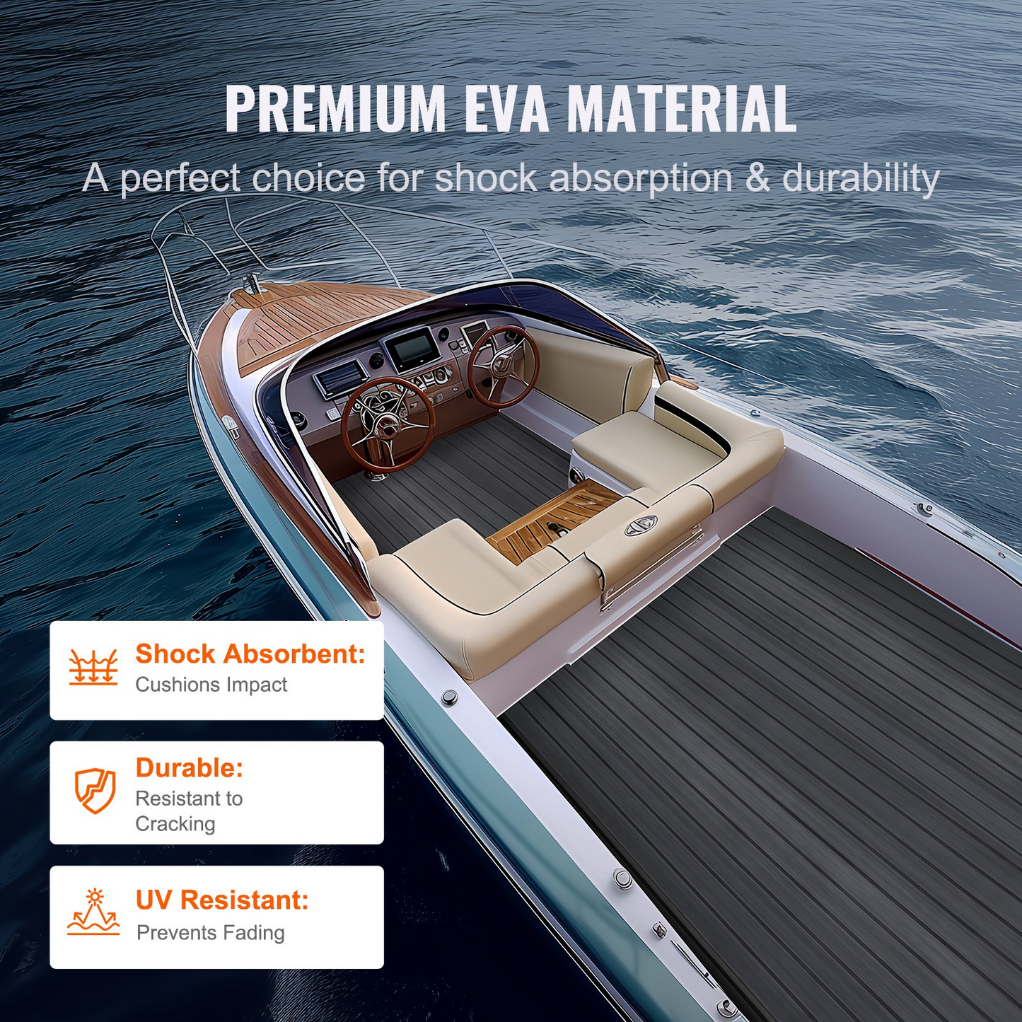 VEVOR Boat Flooring, EVA Foam Boat Decking 94.5" x 23.6", Non-Slip Self-Adhesive Flooring, 15.5 sq.ft Marine Carpet for Boats, Yacht, Pontoon, Kayak Decking